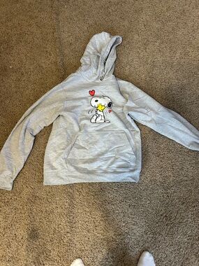 Gray Snoopy & Woodstock Graphic Hoodie